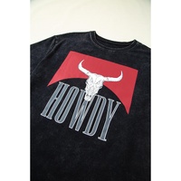 Black Western HOWDY Steer Head Print Side Slits Loose Fit T Shirt - S thumbnail