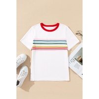 White Rainbow Stripe Print Contrast Crewneck T Shirt - S thumbnail