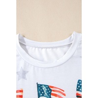 Khaki Patriotic Flag Bow Graphic Starry Round Neck T Shirt - L thumbnail