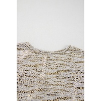 Gray Leopard Print Half Sleeve V Neck Loose Fit T Shirt - L thumbnail