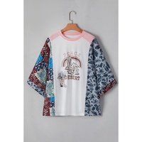 Multicolour Asymmetric Printed Patchwork Sleeve Peace Desert Graphic Top - M thumbnail