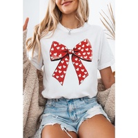 White Heart Bow Printed Crewneck Valentines T Shirt - XL thumbnail