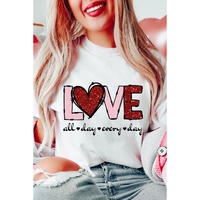 White Valentine LOVE Heart Shape Crew Neck Graphic Tee - XL thumbnail