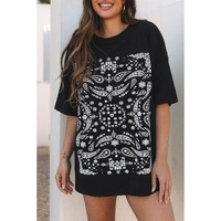 Black Paisley Print Crew Neck Loose Fit Tunic Tee - M thumbnail
