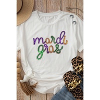 White Sequin mardi gras Graphic T Shirt - L thumbnail