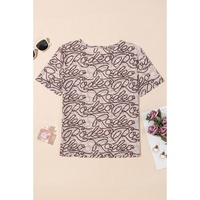 Brown Rodeo Print Round Neck Slim Fit Mesh T Shirt - L thumbnail