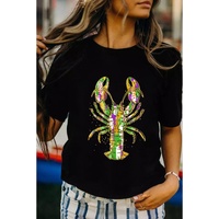 Black Mardi Gras Lobster Heat Transfer Graphic T Shirt - 2XL thumbnail