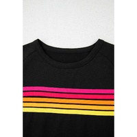 Black Striped Patch Front Casual Tee - L thumbnail