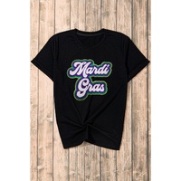 Black Mardi Gras Chenille Patched Graphic Tee - 2XL thumbnail