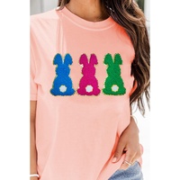 Pink Easter Bunny Chenille Patched Graphic Tee - 2XL thumbnail