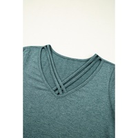 Mist Green Crisscross V Neck Butterfly Sleeve T Shirt - L thumbnail
