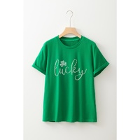 Bright Green Ceramic Rhinestone Lucky Clover Graphic Tee - 3XL thumbnail