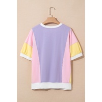 Purple Color Block Patchwork Half Sleeve Oversized T Shirt - L thumbnail