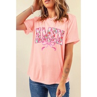 Pink Floral AMEN Bow Graphic Crewneck T Shirt - L thumbnail