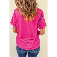 Rose Red Glitter he is risen Cross Printed Crewneck Tee - S thumbnail