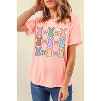 Pink Dotty Bunny Bow Printed Easter Day Fashion T Shirt - L thumbnail