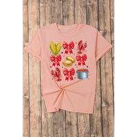 Pink Summer Food Bow Crawfish Printed T Shirt - M thumbnail