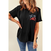 Black Girlie Bow Crawfish Printed T Shirt - S thumbnail
