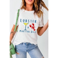 White LOBSTER MARTINI DIET Cocktail & Crawfish Print T Shirt - XL thumbnail