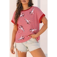 Pink Stripe Sequin Crawfish Crewneck T Shirt - M thumbnail