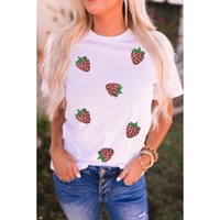 White Sequin Strawberry Patched Crew Neck T Shirt - XL thumbnail
