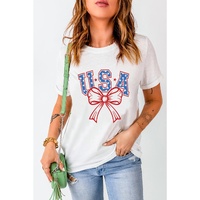 White USA Bow Letter Graphic Short Sleeve Top - M thumbnail