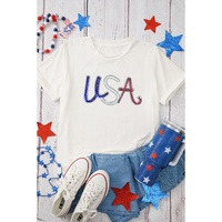 White Sequin USA Graphic Crew Neck Patriotic Tee - XL thumbnail