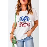White Stars and Stripes Round Neck Graphic T Shirt - M thumbnail
