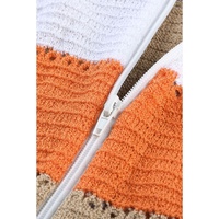 Gray Zipped Front Colorblock Hollow-out Knit Hoodie - XL thumbnail