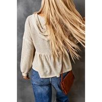 Azura Exchange Waffle Knit Buttons Ruffled Hooded Top - L thumbnail