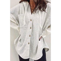 Azura Exchange Gray Button Up Contrast Knitted Sleeves Hooded Jacket - L thumbnail