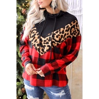 Azura Exchange Chevron Plaid Leopard Patchwork Turtleneck Sweatshirt - M thumbnail