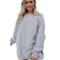 Light Grey Ribbed Corded Oversized Sweatshirt - L thumbnail