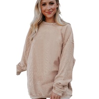 Apricot Ribbed Corded Oversized Sweatshirt - S thumbnail