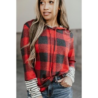 Azura Exchange Plaid Striped Patchwork Drawstring Hoodie - L thumbnail