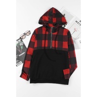 Azura Exchange Buffalo Plaid Zip Pullover Hooded Top - M thumbnail