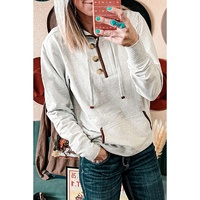 Beige Drawstring Kangaroo Pocket Henley Hoodie - S thumbnail