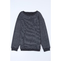 Azura Exchange Gray Ribbed Knit Round Neck Pullover Sweatshirt - L thumbnail