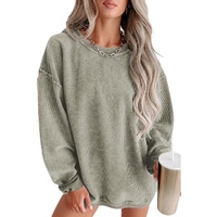 Green Solid Ribbed Knit Round Neck Pullover Sweatshirt - XL thumbnail