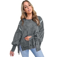 Azura Exchange Relaxed Fit Acid Wash Pullover Sweatshirt with Slit Details - S thumbnail