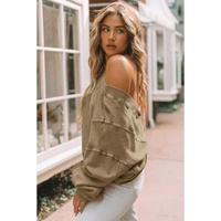 Khaki Exposed Seam Twist Open Back Oversized Sweatshirt - M thumbnail