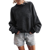 Black Drop Shoulder Crew Neck Pullover Sweatshirt - S thumbnail