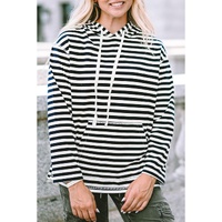 Stripe Kangaroo Pocket Drawstring Hoodie - L thumbnail