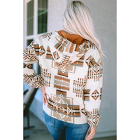 Azura Exchange Beige Aztec Print Half-Zip Hoodie with Kangaroo Pocket - M thumbnail