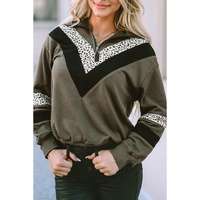 Azura Exchange Leopard Contrast Splicing Quarter Zip Sweatshirt - XL thumbnail