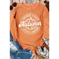 Orange Autumn Pumpkin Graphic Print Corded Oversized Sweatshirt - L thumbnail