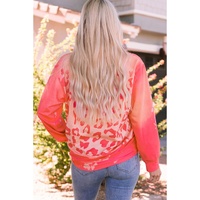 Pink FALL Leopard Print Long Sleeve Pullover Sweatshirt - M thumbnail