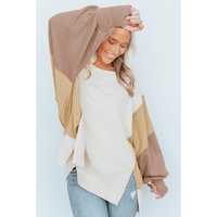 Khaki Color Block Sleeve Patchwork Oversized Sweatshirt - S thumbnail