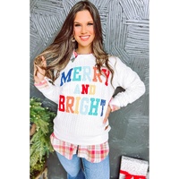 Bright White Merry And Bright Cable Knit Pullover Sweatshirt - S thumbnail