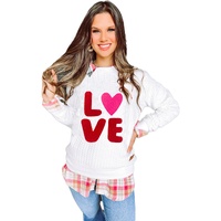 White LOVE Chenille Embroidered Cable Knit Pullover Sweatshirt - 2XL thumbnail